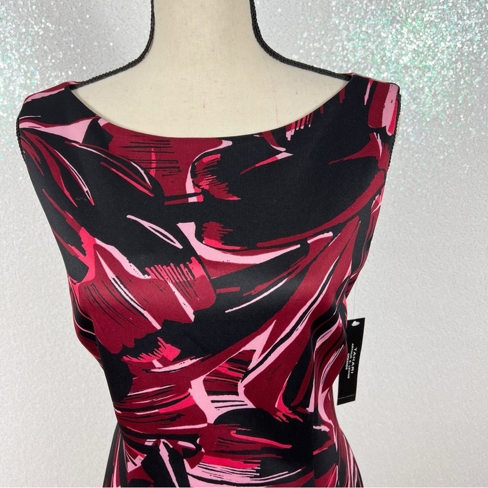 Tahari ASL sleeveless printed sheath dress in Berry Wine color - Picture 13 of 16
